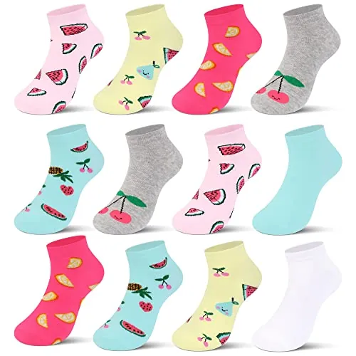 Libella 12 pares Calcetines de niña con motivos de frutas Patucos de niños calcetines deportivos coloridos 2868 31-34