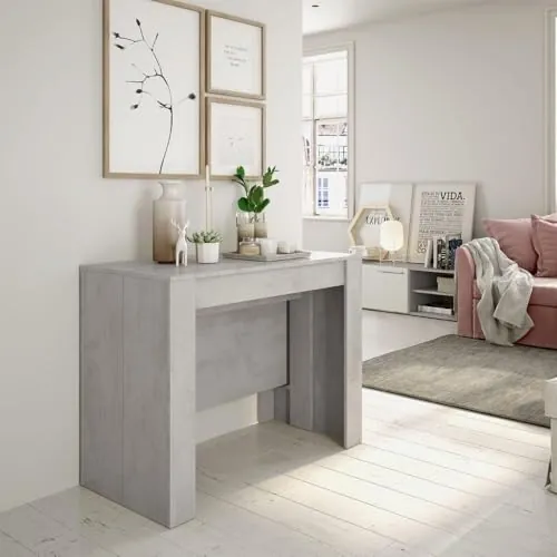 Habitdesign – Mesa Extensible para Comedor, Mesa Ampliable para Salón o Cocina - 5 Posiciones y hasta 10 Comensales - Modelo Consola - 50-235x90x78 cm - Gris Cemento