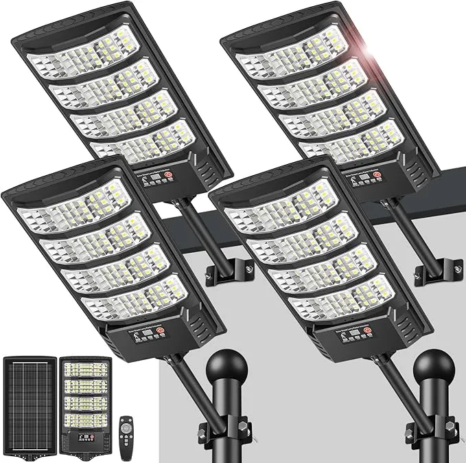LEKIA Farolas Solar Exterior, 1000W Potente Focos LED Solares con Sensor de Movimiento y Mando a Distancia, 6500K Luz Solar IP66 Impermeable Luces Solares para Jardín Patio Aparcamiento, 4 Paquetes