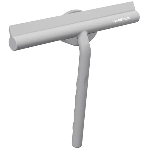 MINISMUS Silicona Ducha Cristales Rasqueta – Limpiar Vidrios, Limpiacristales para Ventana, Espejo, Encimera – Incluye Soporte Magnético, Sin Necesidad de Taladrar, Autoadhesivo (21 cm, Gris)