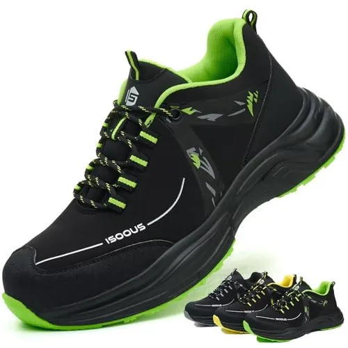 Zapatos de Seguridad para Hombre Mujer Zapatillas Trabajo Ligero Calzado Trabajo con Punteras de Acero Antideslizante Verde 43