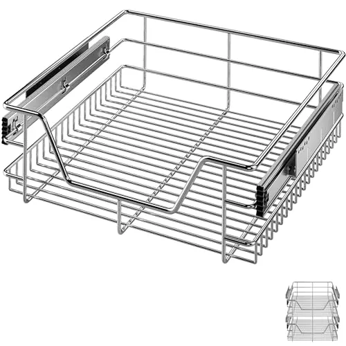 CASARIA 2x Cajón Telescópico Armario Cocina 50cm Extraíble Carga 20Kg | Extensible, Bandeja Metal Cromado, Guías Galvanizadas, Estable, Duradero, Versátil, Rápido Montaje, Orden, Almacenaje