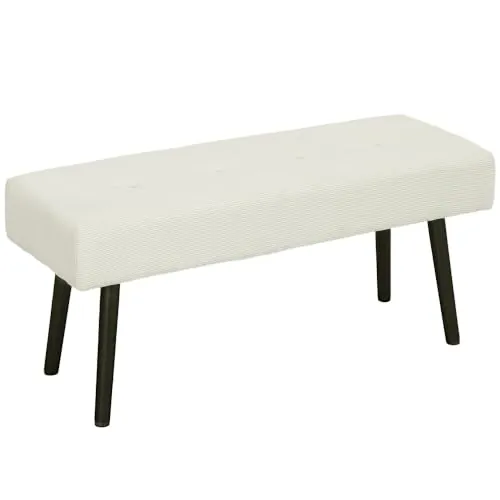 HOMCOM Banco Pie de Cama Tapizado en Pana Diseño Capitoné Blanco Crema | Banqueta para Dormitorio, Asiento Acolchado, Patas de Acero, Estilo Moderno, Carga 220 kg, Banco para Entrada, Pasillo