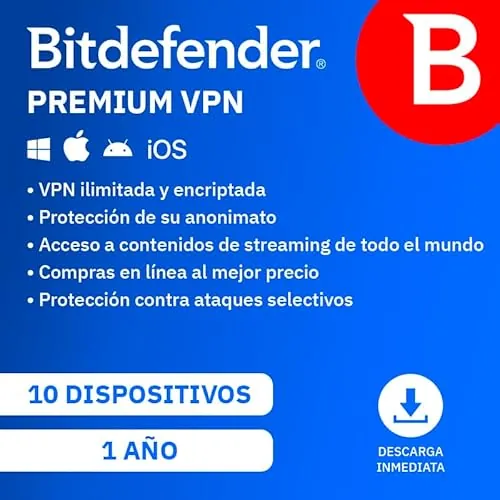 Bitdefender Premium VPN 2026| 10 Dispositivos | 1 Año | PC/Mac/iOS/Android | Código de activación por email | Renovación automática