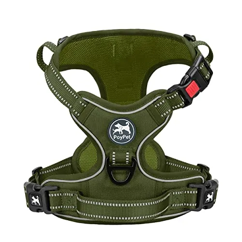 PoyPet Arnés para Perros Sin Estrangulamiento, Correa Y Pechera Reflectante, Chaleco Ajustable Y Acolchado Suave con Asa De Control Fácil para Perros Pequeños Y Grandes (Verde, Talla S)