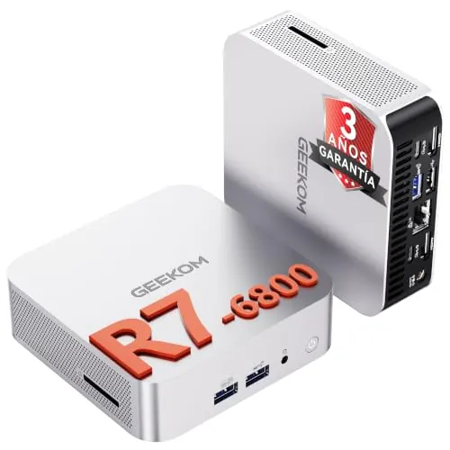 GEEKOM A6 Mini PC para Empresa, con AMD Ryzen 7 6800H, 16GB DDR5 (Ampliable, No LPDDR), 512GB SSD NVMe, Ordenador de Sobremesa Windows 11 con Diseño Compacto de Aluminio, USB4/8K/Wi-Fi 6E/Ranura SD