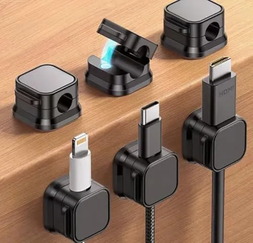 Clips de Almacenamiento de Cables con Resorte - Paquete de 6 Clips de Gestión de Cables de Escritorio, Soporte de Cable de Carga para Teléfono Móvil de Mesita de Noche, Accesorios de Oficina de