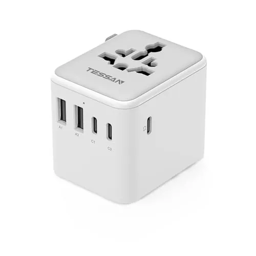 TESSAN Adaptador Enchufe Universal, Enchufe Universal Viaje con 2 USB y 3 USB C, Adaptador de Viaje para USA, UK, Irland, Austuralia, Cargador para Más de 224 Países, Travel Plugs