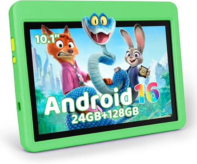 Tablet para Niños 10 Pulgadas, Tablet Infantil Android 16 Cinco Núcleos, 24GB RAM 128GB ROM, Pantalla IPS HD 1280×800, Batería 6000mAh, Control Parental, WiFi 6 Bluetooth (Verde)