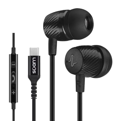 Ludos Companion Auriculares USB C, Garantía 5 años, Auriculares Tipo C | Con Micrófono y Cable para iPhone 18 Duo 17 16 15 Pro Max Plus Air iPad Pro Air, Samsung Galaxy S24 S23 Ultra S22 A55 A54