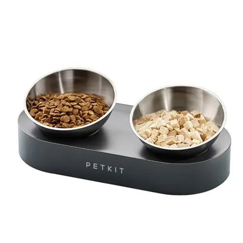 PETKIT CYBERTAIL Cuenco Elevado e Inclinado de Acero Inoxidable, Cuenco de alimentación Antideslizante sin derrames, para Gatos y Perros pequeños