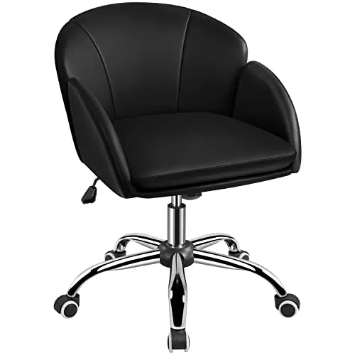 Yaheetech Silla de Oficina Piel Sintética con Respaldo para Estudio Negra