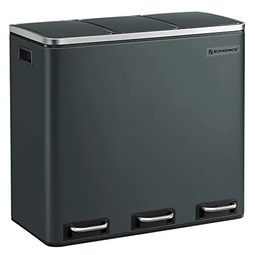 SONGMICS Cubo de Basura para Cocina, 3 x 18 L, Pedales, Acero