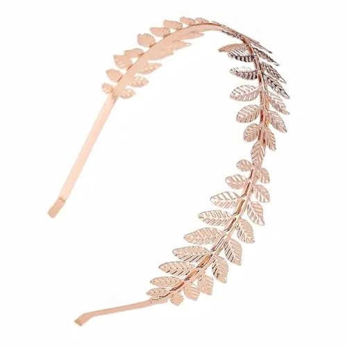 Visxcnu Corona de hojas romanas,Diadema de hoja dorada estilo griego,tiara de oro con banda de hojas, corona de pelo nupcial para el Cabello Boda-Oro rosa