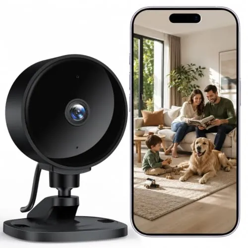 WOLFANG Cámara Vigilancia WiFi Interior 1080P, Cámara de Seguridad Interior con Visión Nocturna, Detección de Movimiento, Audio Bidireccional, Compatible con Alexa & Google Home, Solo WiFi 2,4 GHz