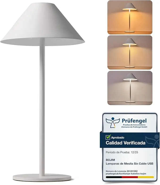 Bojim Lamparas de Mesita Noche Sin Cable LED USB Recargable Exterior Autonomía 10d, Lámpara Sobremesa Battery Inalambrica Home Tactil Lamps Mesa Interior Portatil Luz Jardin IP54 Blanca