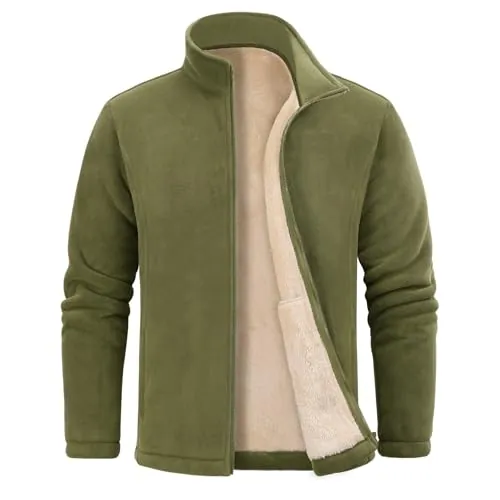 UMIPUBO Chaquetas Hombre Invierno Sudaderas sin Capucha Cremallera Polar Ropa Hombres Casual Abrigo Térmico Sweatshirt(Verde,L)