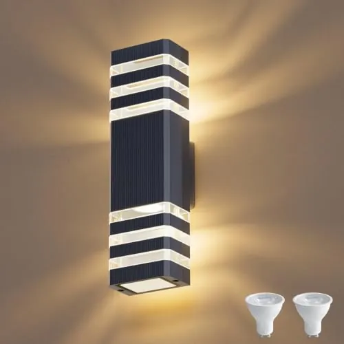 Klighten Lámpara exterior de pared Interior/Exterior, IP65 Lámpara de pared GU10 Up Down 3000K, Aplique Pared LED Para Dormitorio, Patio,Terraza, Corredor(Antracita)