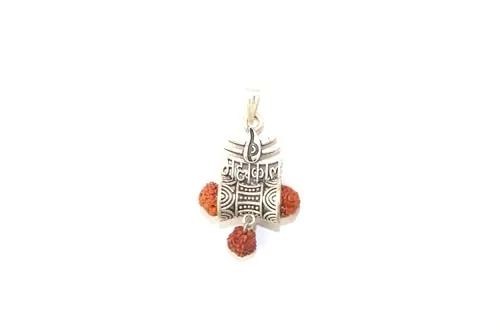Hijet Colgante de plata oxodizada Om Damru Rudraksha Mahakal para niños y hombres o mujeres para buena suerte buena riqueza bendiciones