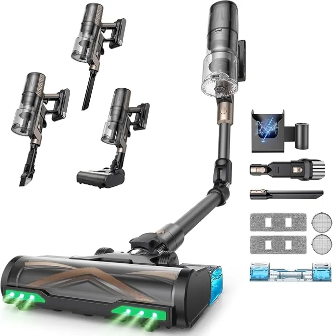 Proscenic P20+ Aspiradora sin Cable 70Mins/70kPa/680W, Autoportante con Barra Plegable, Limpia Bajo Muebles sin Agacharte, Aspiradora con Cepillo Anti-Enredo para Pelo de Mascotas/Suelos/Alfombras