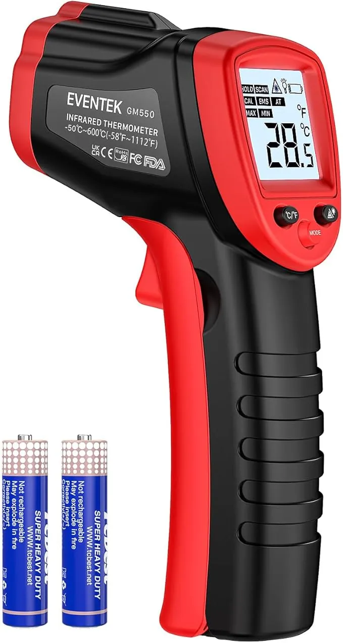 Eventek Termometro Cocina, -50 ℃~600 ℃(-58~1112 ℉) Termometro Infrarrojos con LCD, Termometro Laser Pistola de Temperatura, termómetro infrarrojo digital cocina Sin Contacto Emisividad Ajustable BBQ
