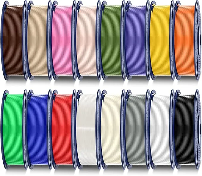 SUNLU Pack de 16 Colores Filamento PLA Plus, Filamento PLA+ Multicolor para Impresoras 3D 1.75mm, Embalado al Vacío Individualmente, 0.25kg/Bobina, Total 4kg, 16 Bobinas​
