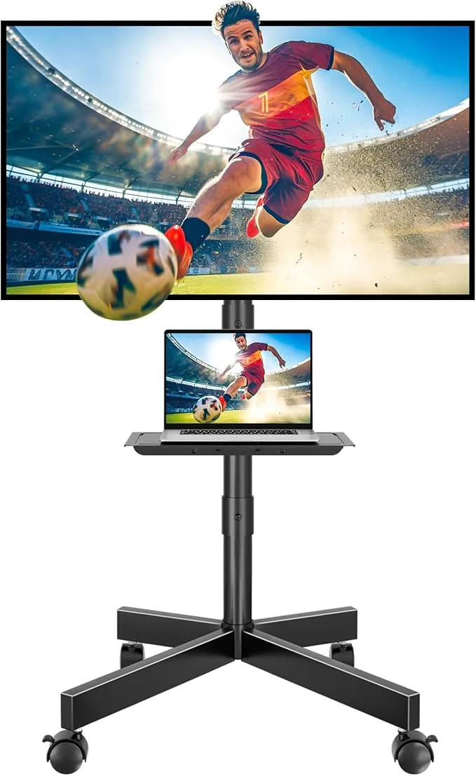 BONTEC Soporte TV Ruedas para TVs de 23 a 60 Pulgadas de LED, LCD, OLED Planos y Curvos, Soporte TV Pie con Ruedas Móvil con Inclinación y Estante para Medios, hasta 40 kg, Máx. VESA 400x400mm