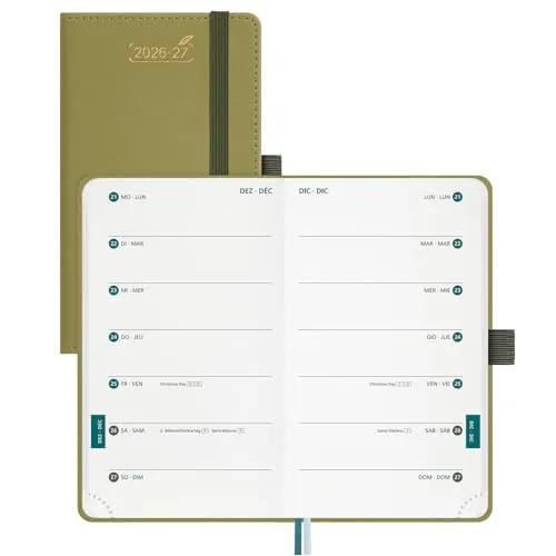 BEZEND Agenda 2026 2027 Semana Vista Pequeña 9 x 15,5 cm con Doble Horario