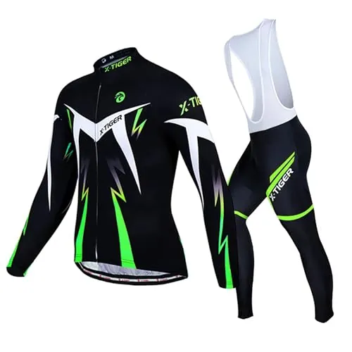 X-TIGER Ropa de Ciclismo de Invierno para Hombre con Pantalón Acolchado de Gel 5D Y Culotte con Tirantes Conjunto de Camiseta de Ciclismo