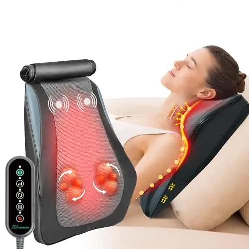 Snailax Masajeador Cervical y Espalda con Calor, Cojín de Masaje Shiatsu, masajeador de espalda Shiatsu, Masaje eléctrico de cuello/Cervical/hombros, regalos mamá/papá/mujeres