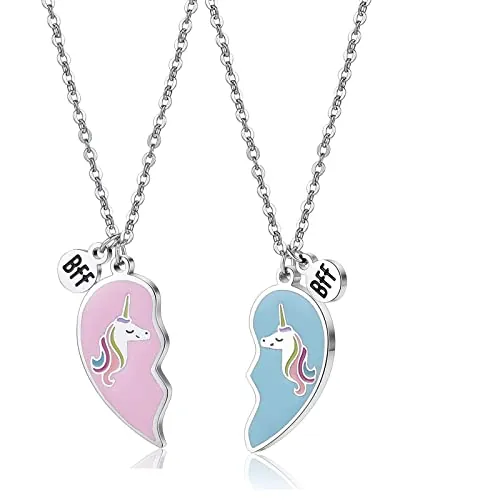 Hudiepan Collar de Unicornio Con Diseño de Corazón - Juego de 2 Collares Colgantes para Mejores Amigos