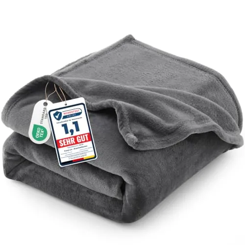 CozyLux Manta Sofa Grande 220x240 cm Gris, Franela Suave de 260 g/m²
