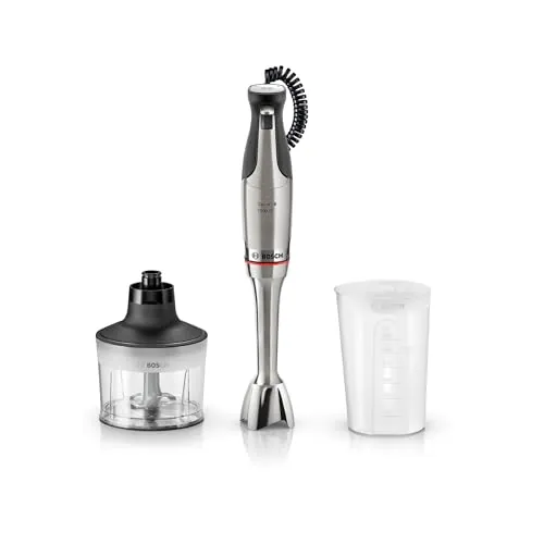 Bosch - Batidora de mano, serie ErgoMaster 8, motor de 1.500 vatios, ajuste intuitivo de la velocidad, cuchilla de 6 hojas, accesorios incluidos, acero inoxidable, MSM8M930