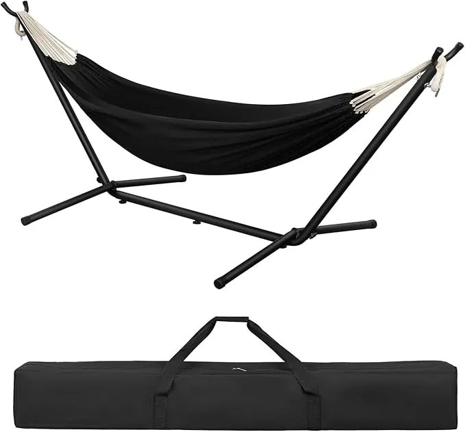 Laneetal Hamaca Jardín Tumbonas, Hamaca para 2 Personas con Soporte Metálico, Capacidad 250 kg, con Bolsa de Transporte, para Terraza, Jardín y Piscina, 280x106x100 cm (Antracita, 280x106x100 cm)