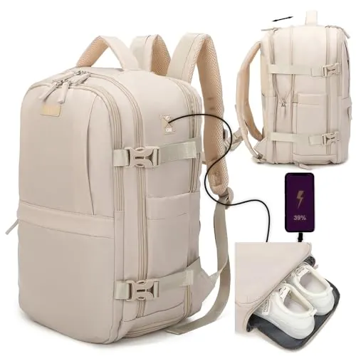 1990s Mochila de viaje cabina expandible para Ryanair 40x25x20-25cm,con bolsa de zapatillas,mochila casual impermeable extensible compatible con portátil 15"- Taupe