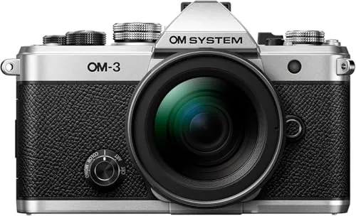 OM SYSTEM Cámara de Sistema OM-3 Micro Cuatro Tercios, Sensor apilado BSI de 20 MP, estabilización de Imagen de 5 Ejes, Plateada con Objetivo M Zuiko Digital 12-45 mm, f4.0 Pro