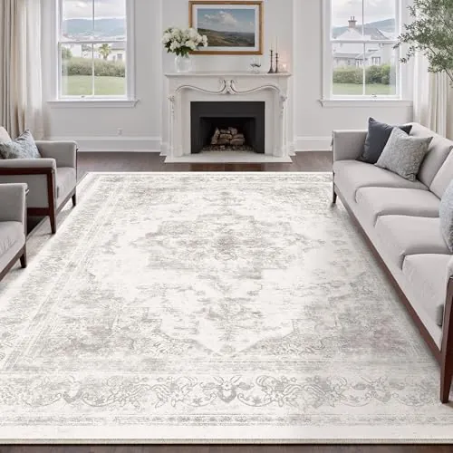 HUGEAR Alfombra Salon Gris Antideslizante Alfombras Lavables en Lavadora Tapetes para Sala 180x270cm Habitacion Dormitorio Comedor Flor Vintage Grande Tapete Pelo Corto tapete Quarto