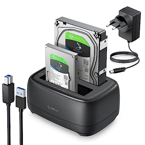 ORICO Clone Offline Discos Duros Bases de Conexión, Doble Bahía USB 3.0 Docking Station para Discos Duros SATA de 2,5" y 3,5" y SSD,Soporte para UASP y 2 Unidades de 18 TB(DD28U3-C)