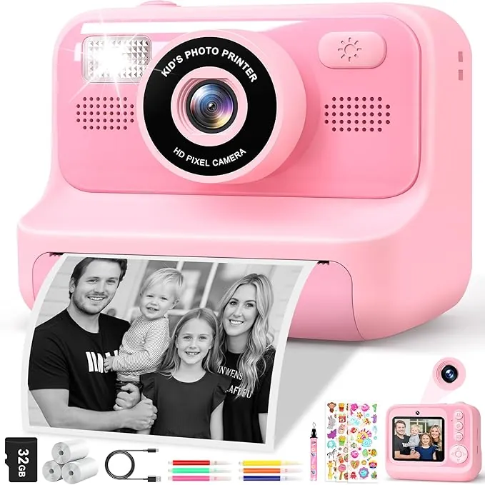 Subtail Camara Fotos Infantil Instantanea - 2,4 1080P Cámara Instantánea para Niños con Papel de Impresión | Tarjeta de 32G - Camara Fotos Infantil Regalos de Juguete para Niños Niñas 3-12 Años