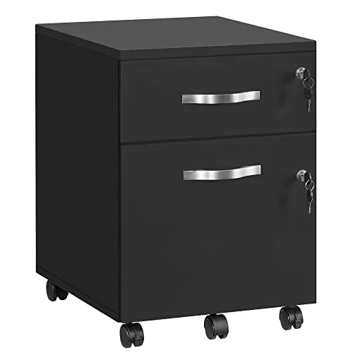 VASAGLE Archivador con Cerradura, 2 Cajones, 5 Ruedas y Rieles