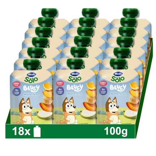 Hero Solo Bolsitas Fruta Sabor Mediterráneo Bebé Desde 6 Meses, 18 x 100 g | Merienda natural en pouch, Rico en vitaminas, Baby, Sin aceite de palma, Sin azúcares añadidos, Snack listo
