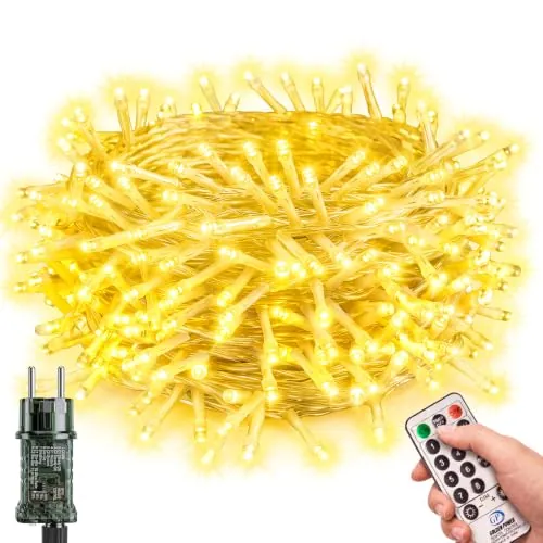 btfarm Luces Arbol Navidad con Mando a Distancia, 20M Cadena de Luces | 200 LED, Impermeable IP65, 8 Modos Guirnaldas Exterior Interior para Terraza Fiestas Patio Jardines Decoracion, Blanco Cálido