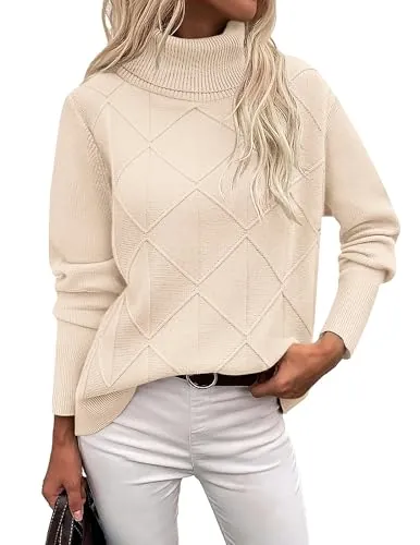 Suéter de Cuello Alto Mujer Casual Termico Otoño Pullover de Color Sólido