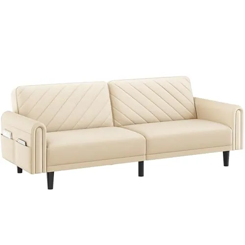 Yaheetech Sofá Cama de 2 Plazas Respaldo Ajuste de 3 Niveles Beige