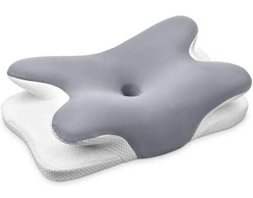 Ehomfory Almohada Cervicales y Cuello，Almohada Cervical de Espuma Viscoelástica, 2 en 1 Almohada Ergonómica para Dormir de Lado, Boca Arriba y Boca Abajo, 69x37x9/12 CM