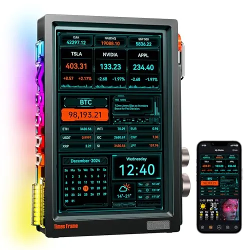 Divoom Times Frame - Marco de Fotos Digital Transparente de 10,1 Pulgadas con WiFi y 64 GB, Pantalla IPS Flotante y botón Giratorio RGB, 400 diales, widgets y Comunidad de Arte de píxeles (Negro)