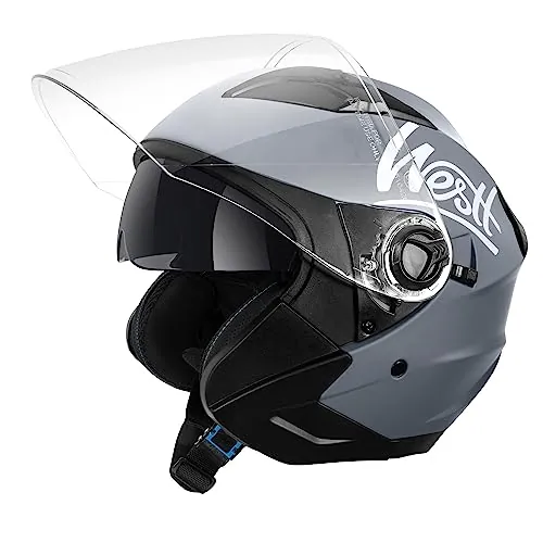 Westt Jet Casco Moto Certificado ECE 22.06 Hombre Mujer Casco de Moto con Doble Visera capacete Casco Jet Scooter Trail, Gris Mate, M (57-58 cm)