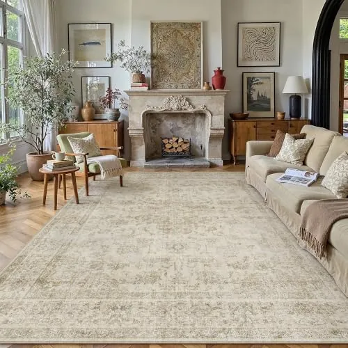 PureCozy Vintage Alfombra Salon 200x300cm Beige Antideslizante Lavable