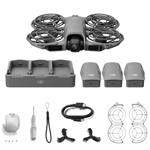 DJI Neo 2 Fly More Combo, Dron 4K para Principiantes, Despegue y Aterrizaje en la Palma, Control por Gestos, ActiveTrack, Seguimiento Omnidireccional, 3 Baterías, Estación de Carga