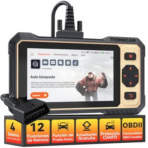 THINKCAR OBD2 Diagnosis, ThinkScan 662 Diagnosis Coche Multimarca de 4 Sistema(ECM/TCM/SRS/ABS), Diagnosis Coche con 12 Funciones de Reinicio/Vin Automático/Prueba Activa-Actualización Gratuita